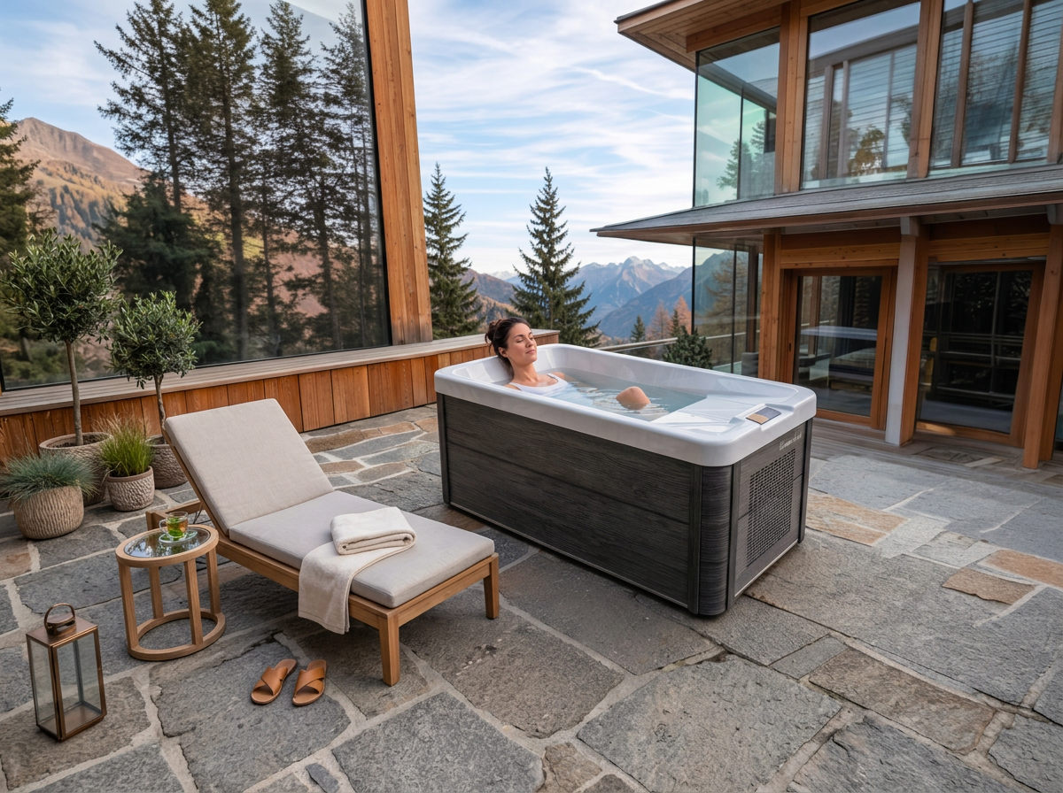 Spa Cortina installé sur une terrasse en montagne